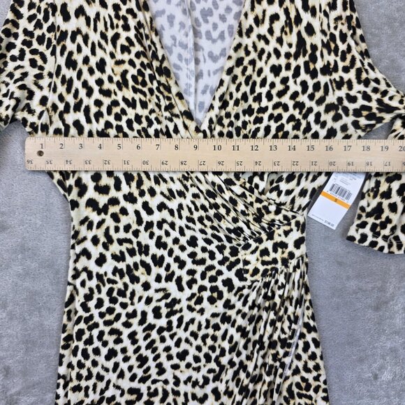 Karen Kane Dress Womens Small Animal Print Safari Cascade Wrap Cheetah 3/4 - Picture 6 of 12